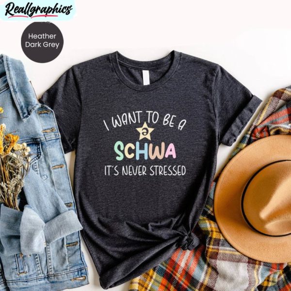 i want to be a schwa it's never stressed retro shirt, schwa short sleeve crewneck