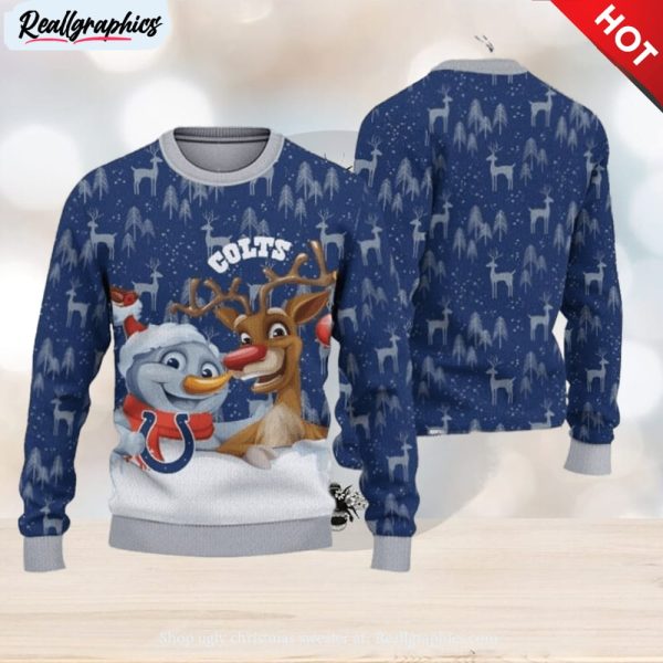 indianapolis colts snowman reindeer ugly christmas sweater 3d gift for fans