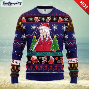 inuyasha anime ugly christmas sweater blue amazing gift men and women christmas gift