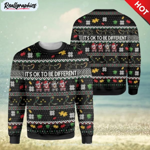 its ok to be different autism ugly sweater for christmas