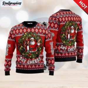 jesus and santa say cheese ugly christmas sweater for men and women