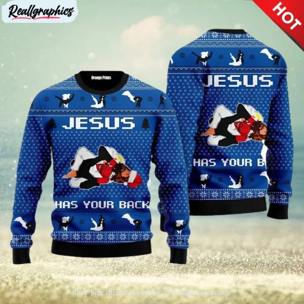 jesus has your back jiu jitsu 3d printed ugly christmas sweater