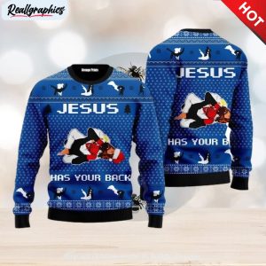 jesus has your back jiu jitsu 3d printed ugly christmas sweater