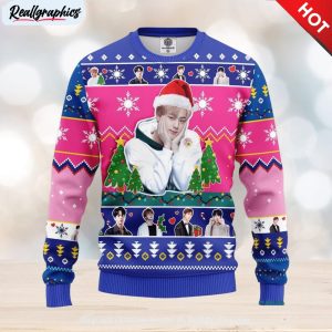 jin bts pink thanksgiving women mens ugly christmas 3d knitted sweater