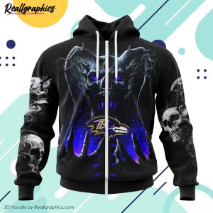 nfl baltimore ravens special skull art design all over printed hoodie