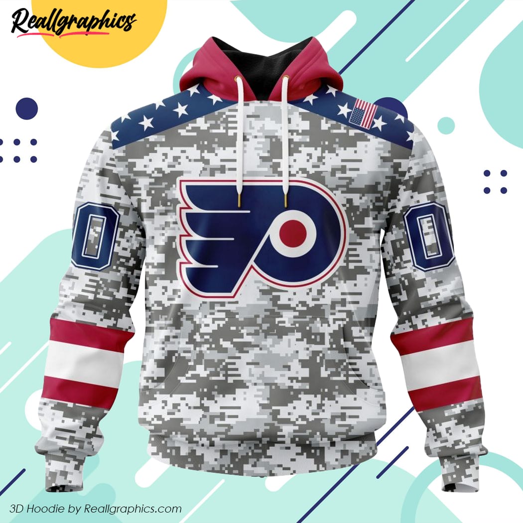 nhl philadelphia flyers special camo design for veterans day all over printed hoodie