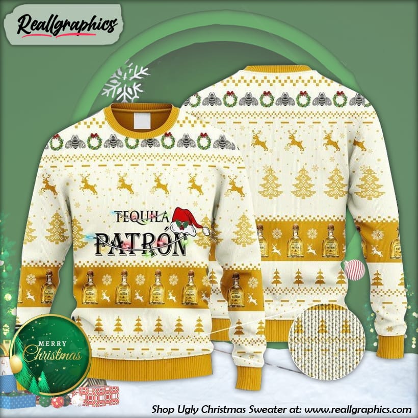 patr�n tequila reindeer snowy night ugly christmas sweater