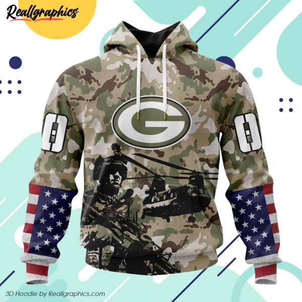 personalized nfl green bay packers special salute to service design all over printed hoodie