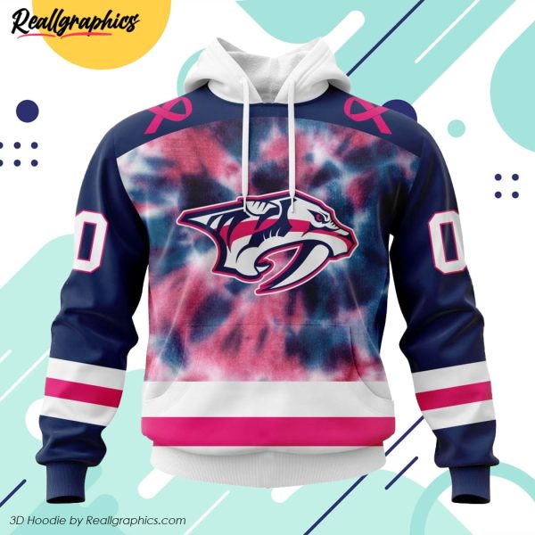 personalized nhl nashville predators special pink october fight breast cancer 3d printed hoodie