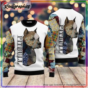 pitbull patchwork seamless ugly christmas sweater