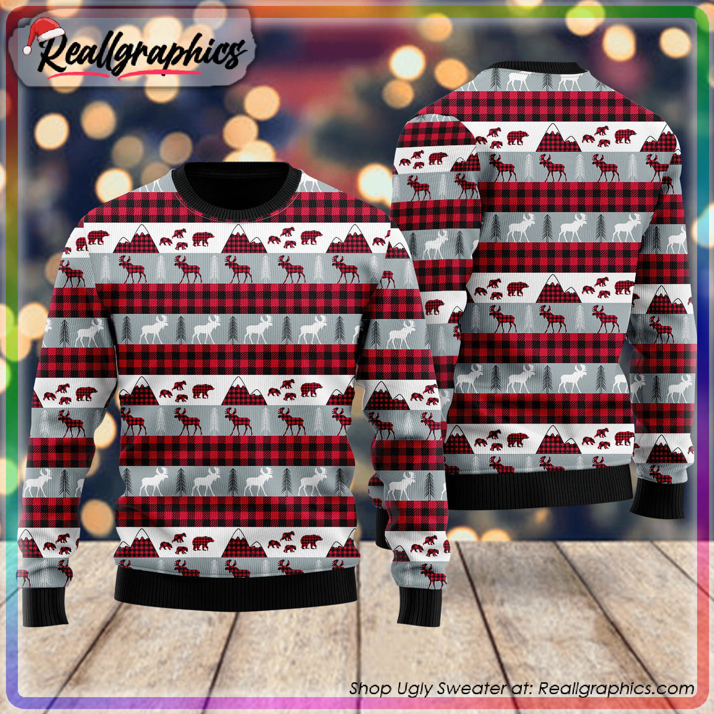 reindeer and beer on buffalo plaid pattern ugly christmas sweater, christmas gifts