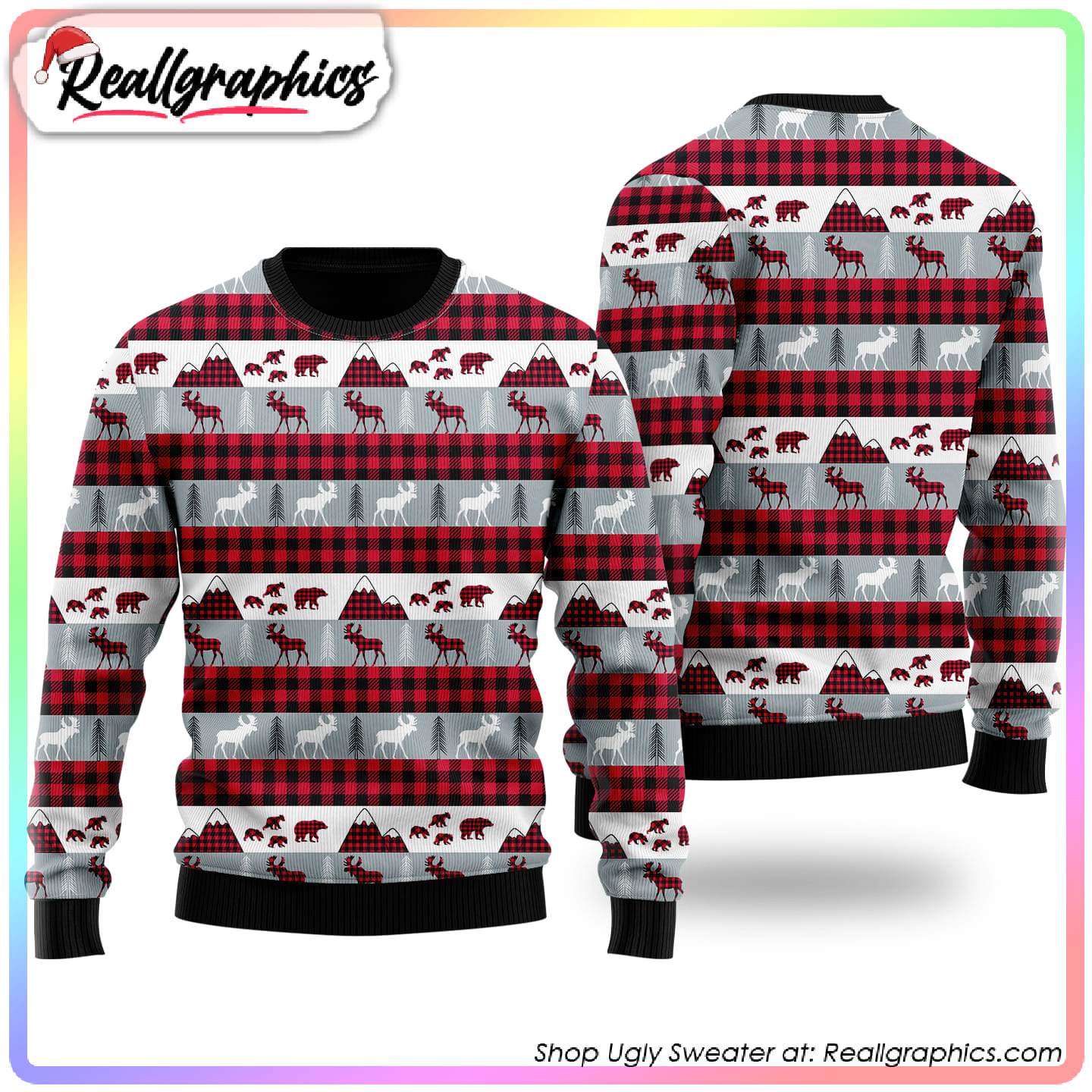 reindeer and beer on buffalo plaid pattern ugly christmas sweater, christmas gifts