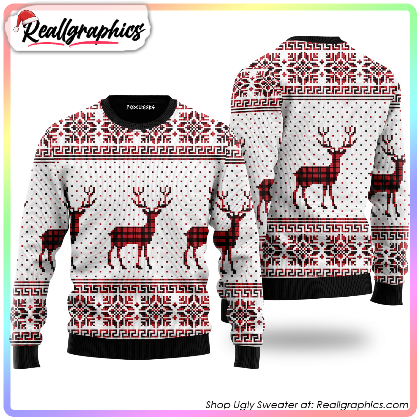 reindeer buffalo plaid pattern ugly christmas sweater, christmas gifts