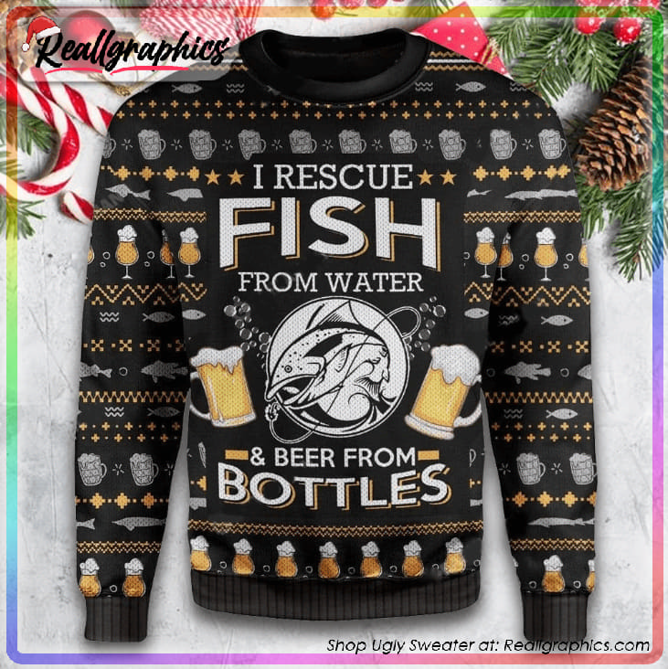 rescue fish from water beer ugly christmas sweater, christmas gift ideas