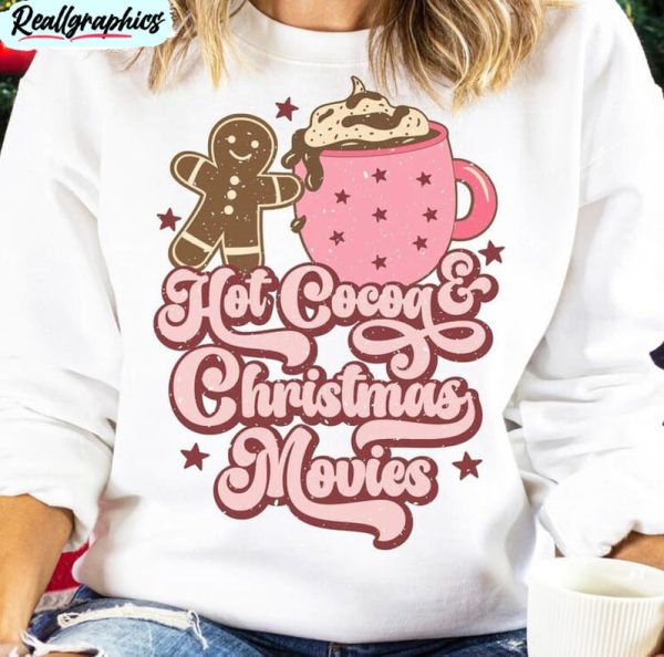 retro christmas shirt, hot cocoa and christmas movies crewneck unisex hoodie