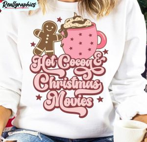 retro christmas shirt, hot cocoa and christmas movies crewneck unisex hoodie