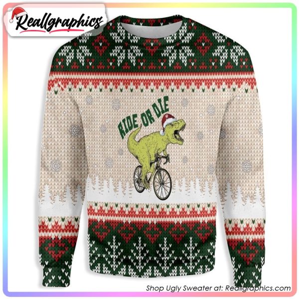 ride or die t-rex christmas ugly holiday sweater, xmas gift ideas