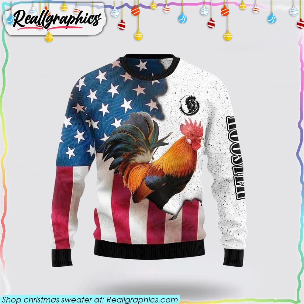 rooster american flag 3d printed christmas sweater, sweatshirt sweater gifts for pet lover