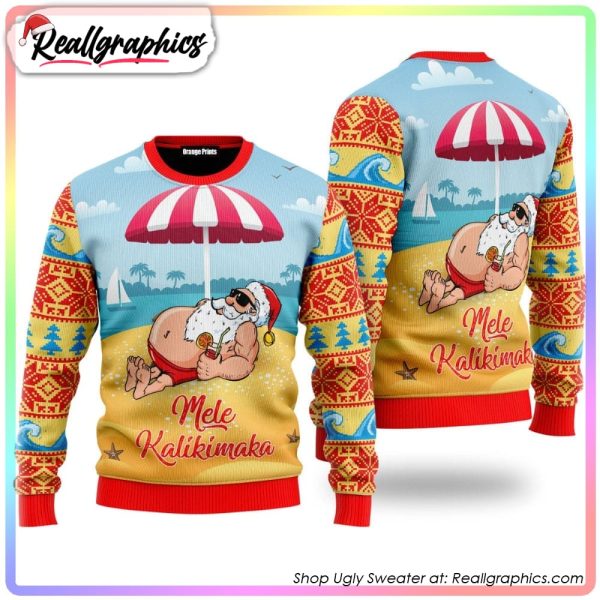 santa claus mele kalikimaka beach ugly holiday sweater, christmas gift ideas