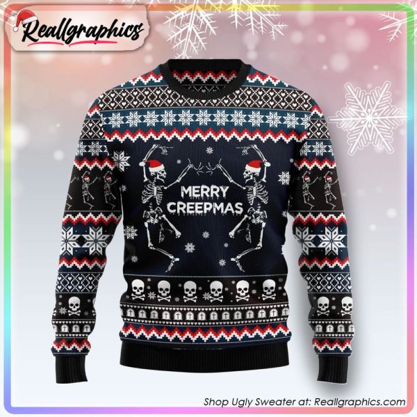 skeleton merry creepmas ugly christmas sweater, christmas gifts 2023