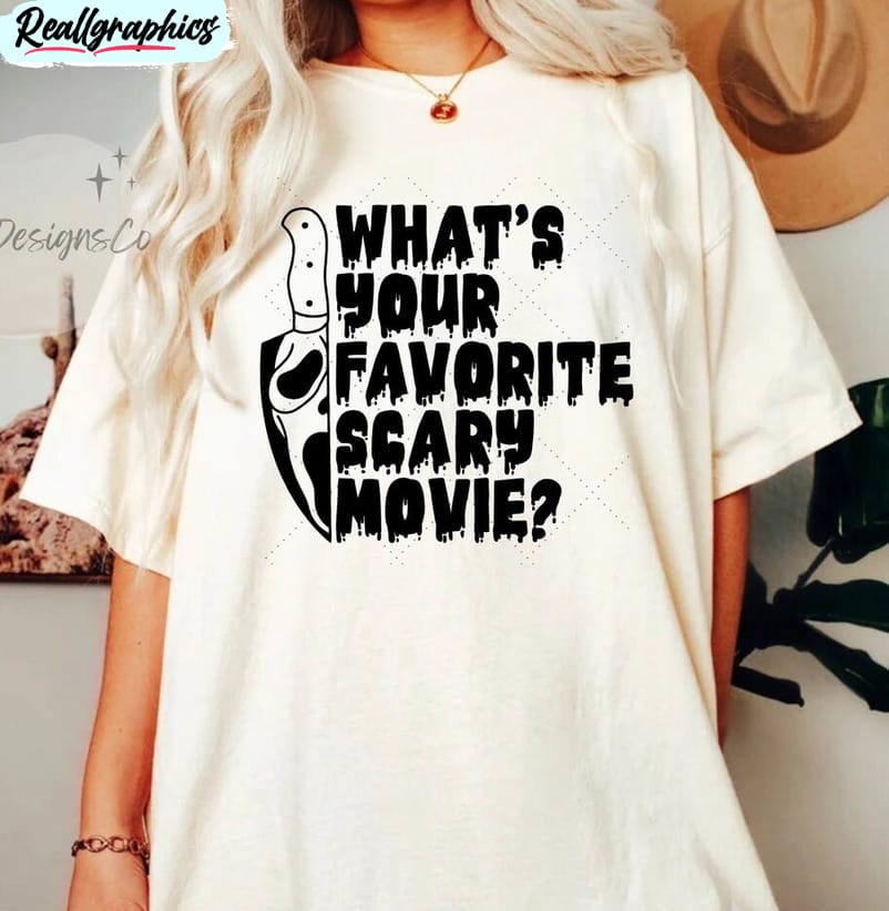 what's your favorite scary movie shirt, halloween scream sweater short sleeve