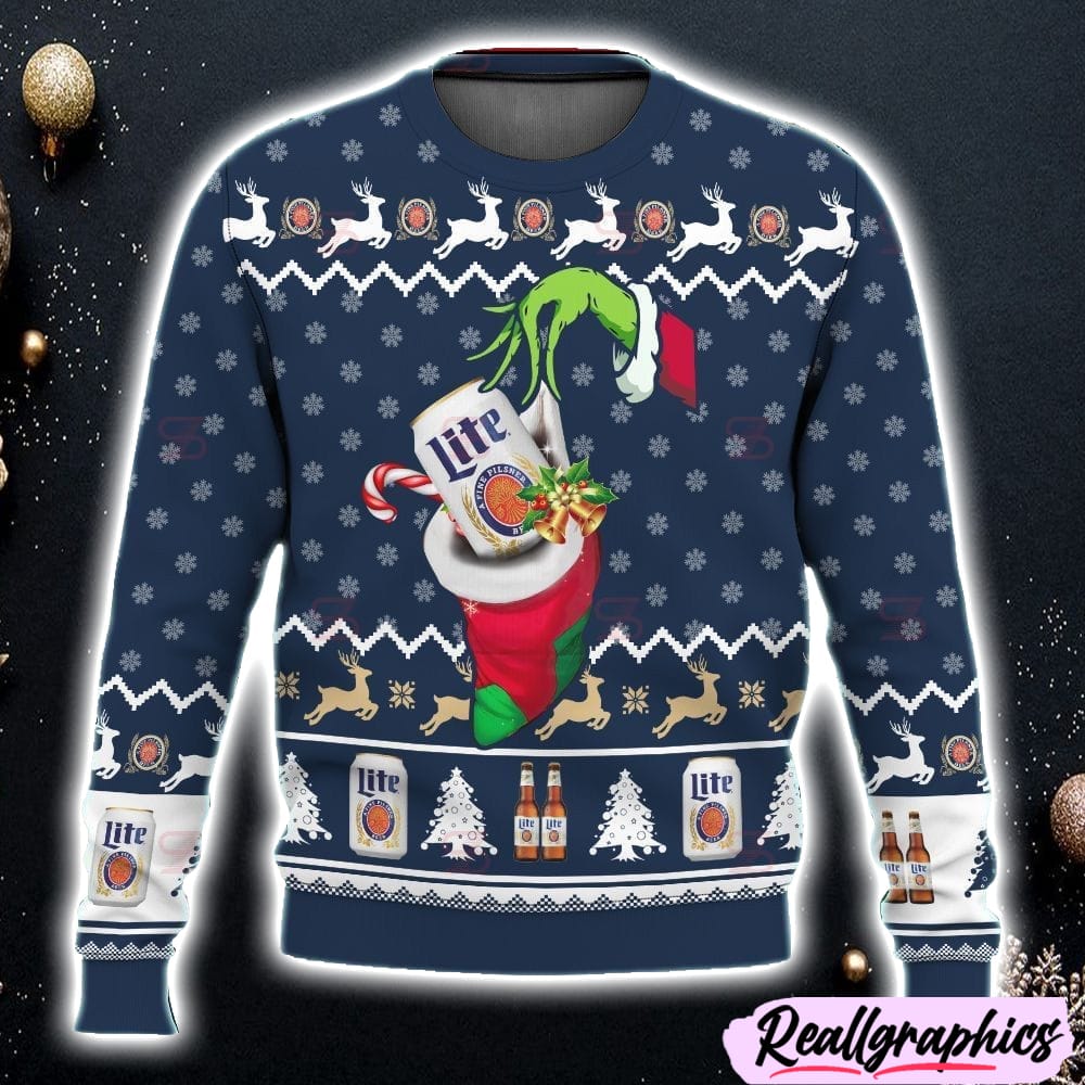 grinch miller lite beer ugly sweater christmas 3d printed