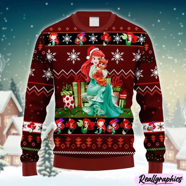 xmas-little-ariel-mermaid-red-brown-christmas-ugly-sweater-3d