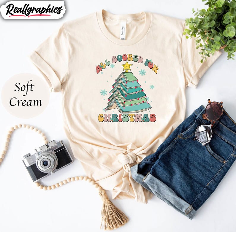 all booked for christmas shirt, librarian christmas tee tops short sleeve