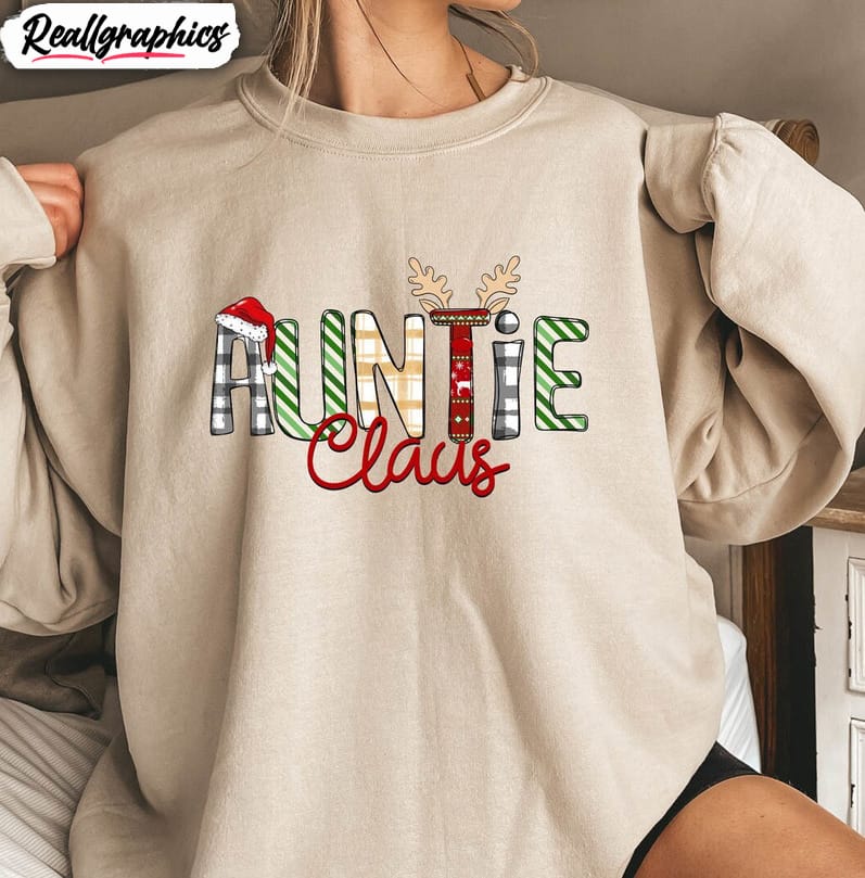 auntie claus sweatshirt, auntie xmas tee tops short sleeve