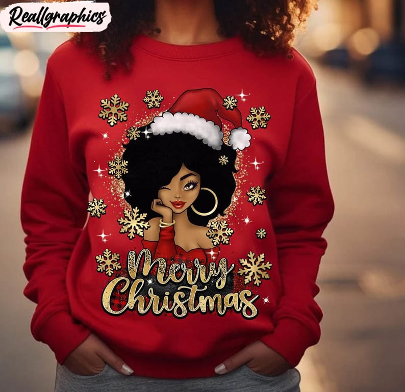 black women merry christmas shirt, festive tee unisex hoodie