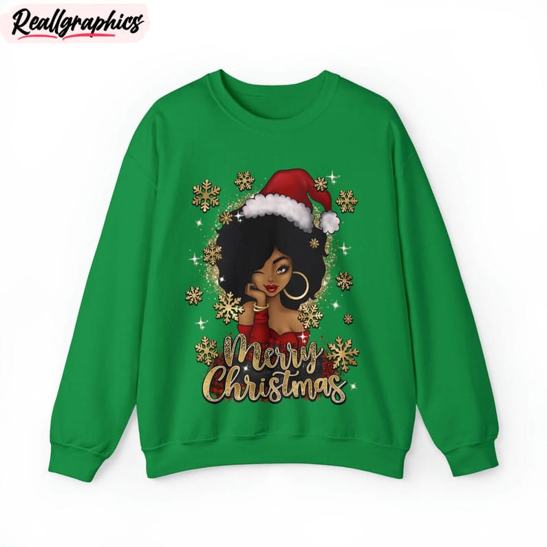 black women merry christmas shirt, festive tee unisex hoodie