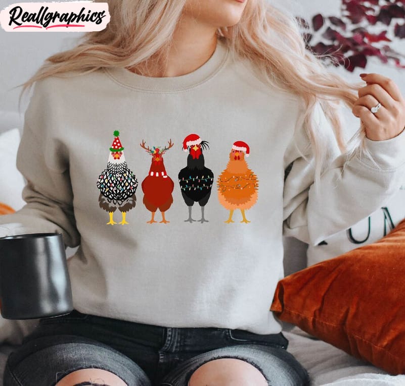 chicken christmas shirt, farm animal tee short sleeve