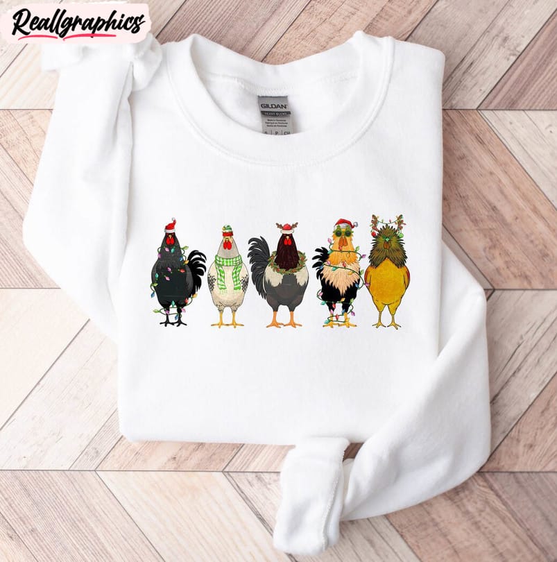 christmas chicken cute shirt, funny chicken lover short sleeve crewneck sweatshirt