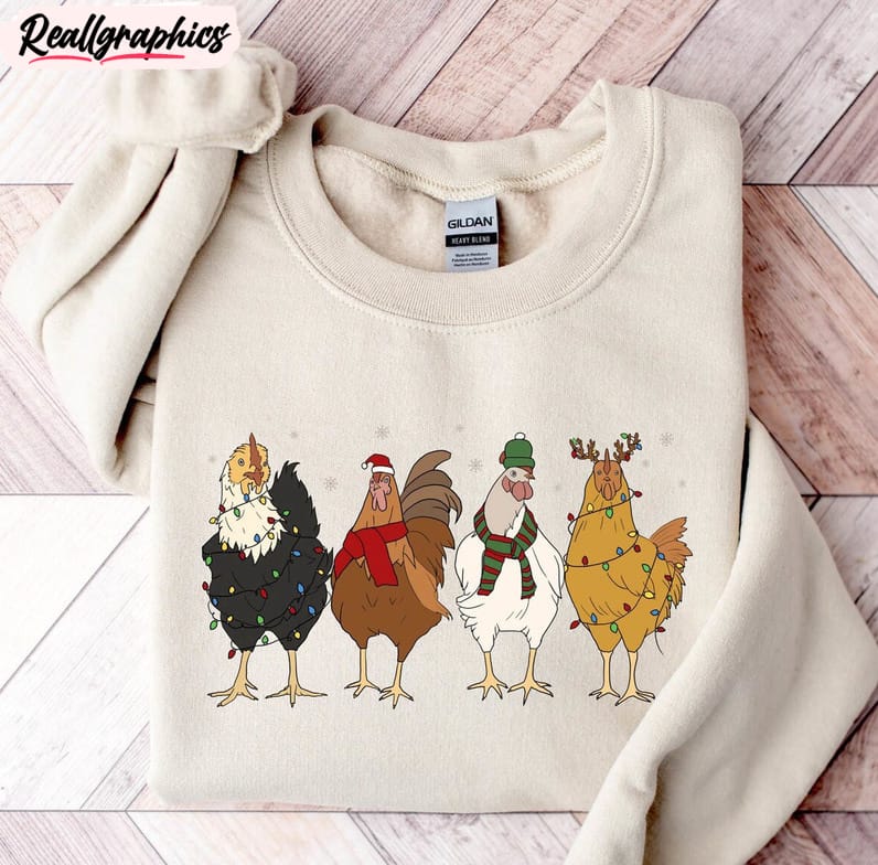 christmas chicken light shirt, santa chicken short sleeve long sleeve