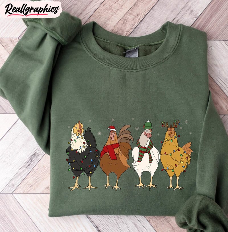 christmas chicken light shirt, santa chicken short sleeve long sleeve