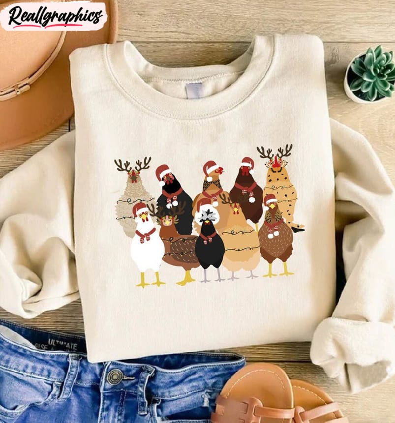 christmas chickens shirt, chicken lover xmas cute long sleeve unisex t shirt