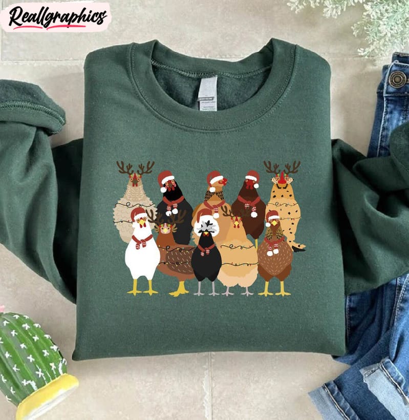 christmas chickens shirt, chicken lover xmas cute long sleeve unisex t shirt