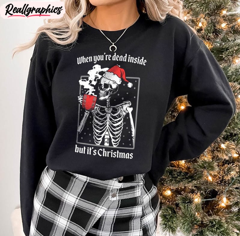 christmas coffee shirt, christmas skeleton short sleeve sweater