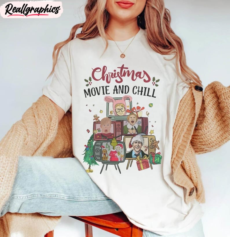 christmas movie and chill shirt, christmas funny tee short sleeve