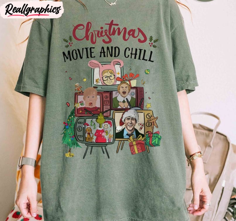 christmas movie and chill shirt, christmas funny tee short sleeve