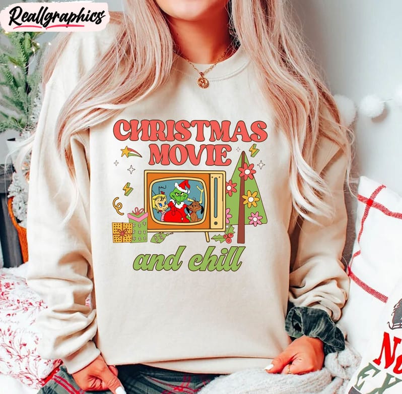 christmas movie and chill shirt, funny movie long sleeve unisex hoodie