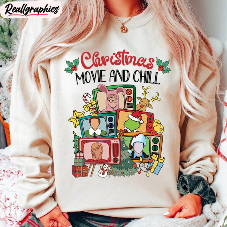 christmas movie and chill shirt, movie cassette crewneck sweatshirt tee