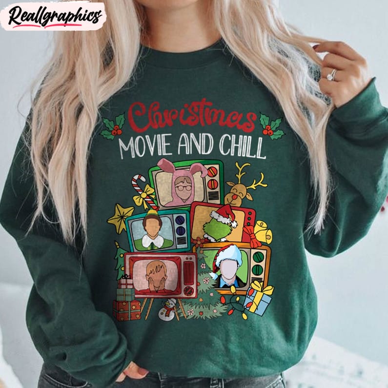 christmas movie and chill shirt, movie cassette crewneck sweatshirt tee