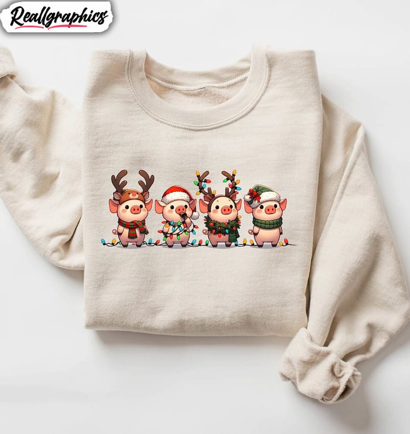 christmas pig sweatshirt, christmas animals crewneck sweatshirt long sleeve