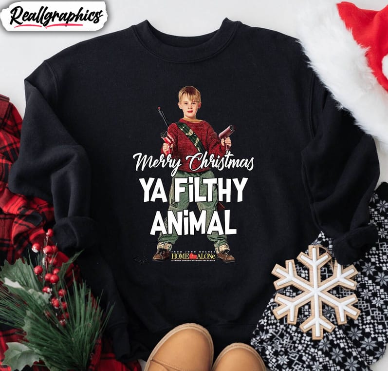 christmas sweatshirt, merry christmas ya filthy animal unisex t shirt crewneck sweatshirt