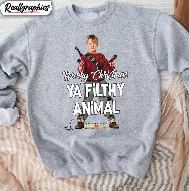 christmas sweatshirt, merry christmas ya filthy animal unisex t shirt crewneck sweatshirt