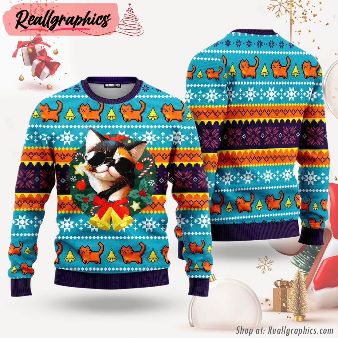 cute cat ugly christmas sweater for men & women