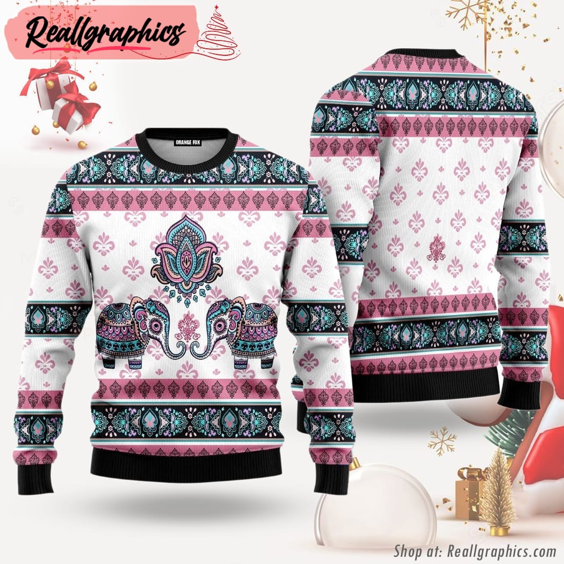 elephant ugly christmas sweater for men & women