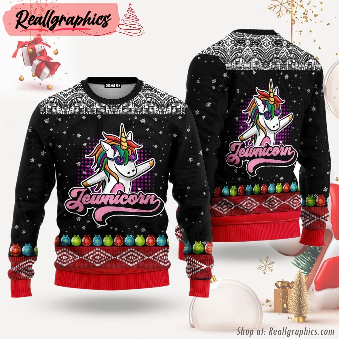 jewnicorn ugly christmas sweater for men & women