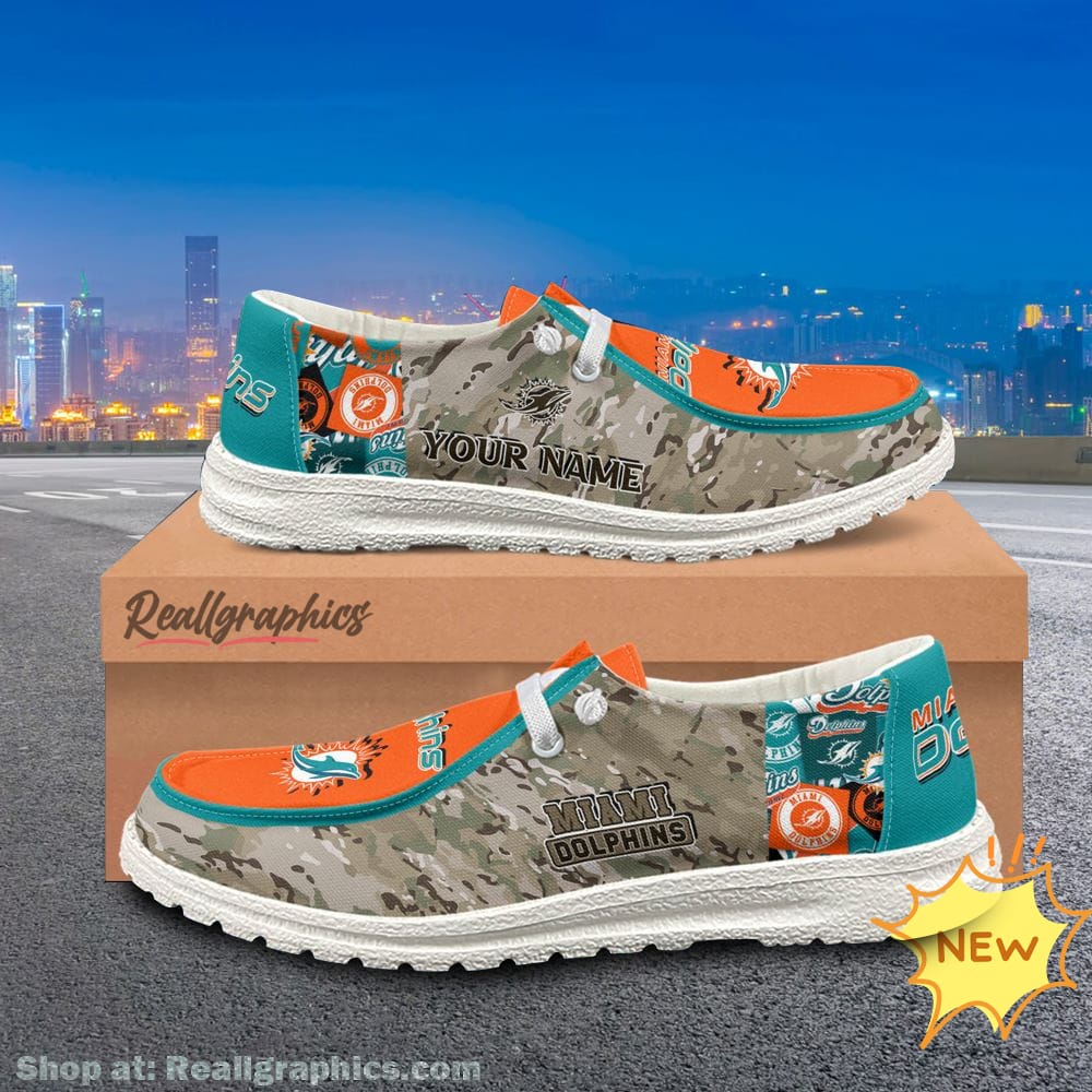 miami dolphins football camo pattern design custom hey dude shoes